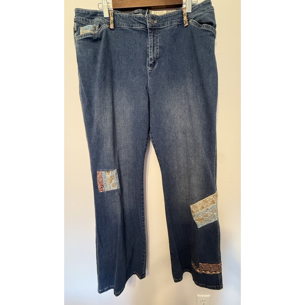 J. Jill Dark Blue Flare Jeans with Patchwork Accents